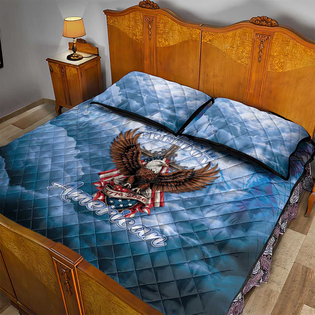 250 Years Of Freedom Quilt Bed Set American Patriotic 1776 To 2026 Majestic Bald Eagle - Wonder Print Shop