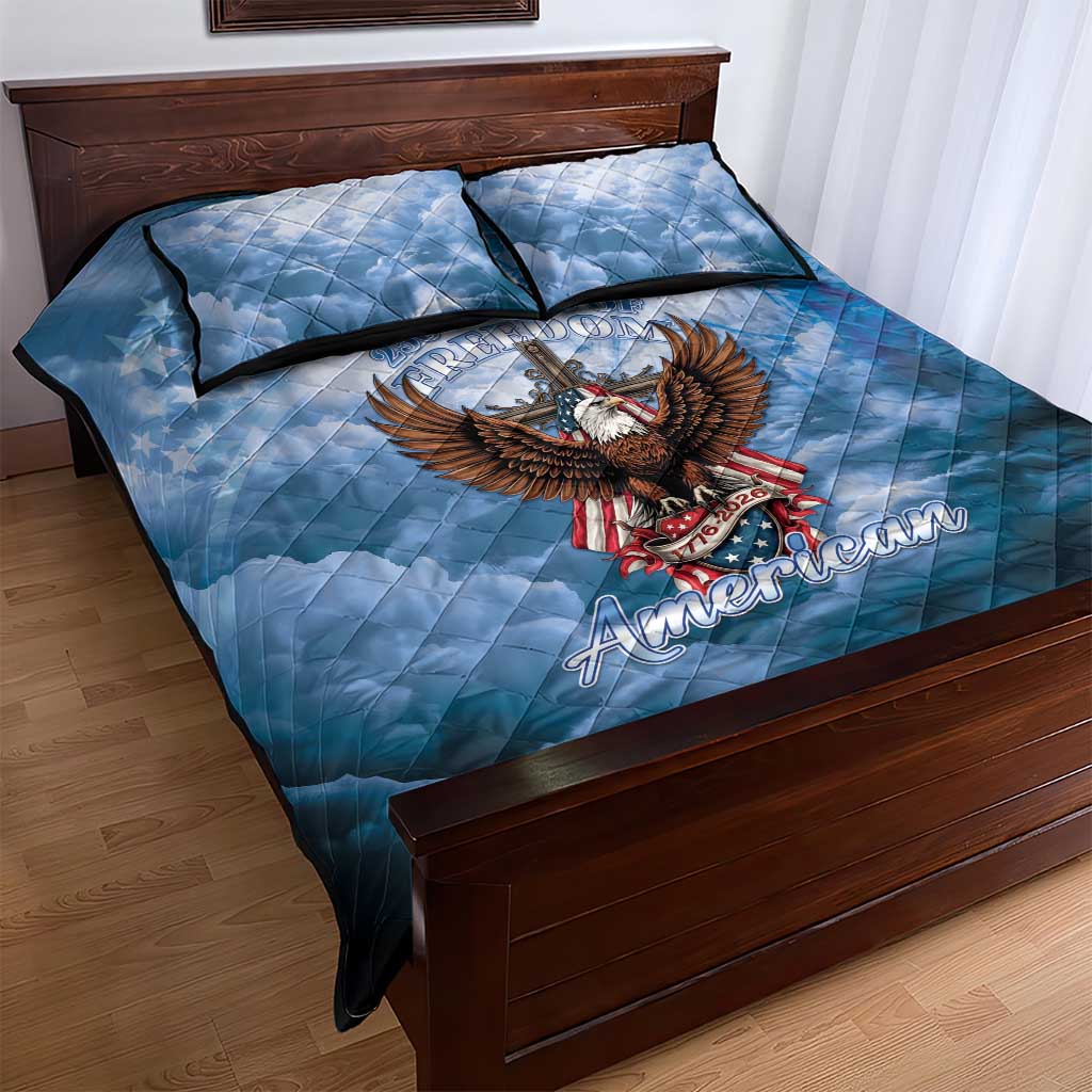 250 Years Of Freedom Quilt Bed Set American Patriotic 1776 To 2026 Majestic Bald Eagle - Wonder Print Shop
