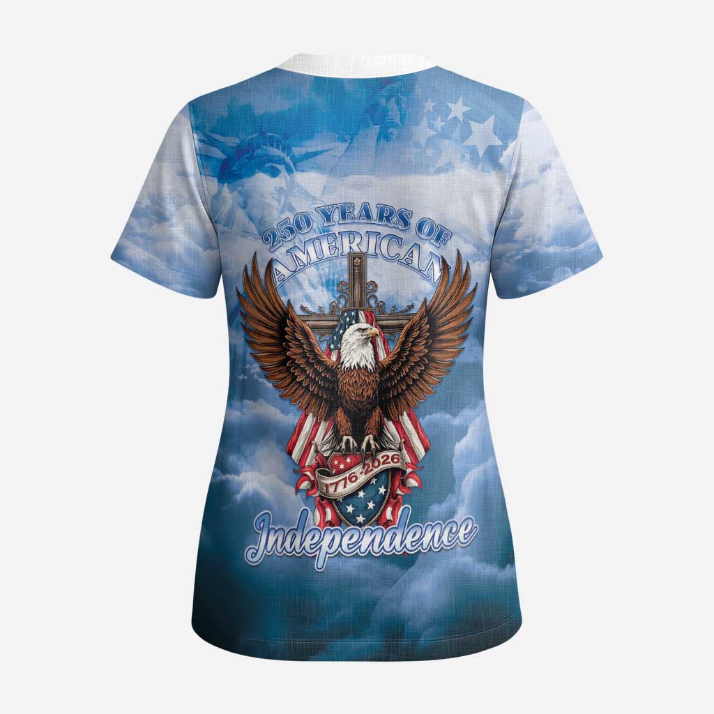 250 Years Of Freedom Scrub Top American Patriotic 1776 To 2026 Majestic Bald Eagle - Wonder Print Shop