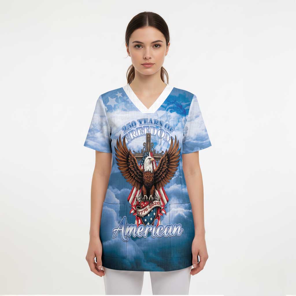 250 Years Of Freedom Scrub Top American Patriotic 1776 To 2026 Majestic Bald Eagle - Wonder Print Shop