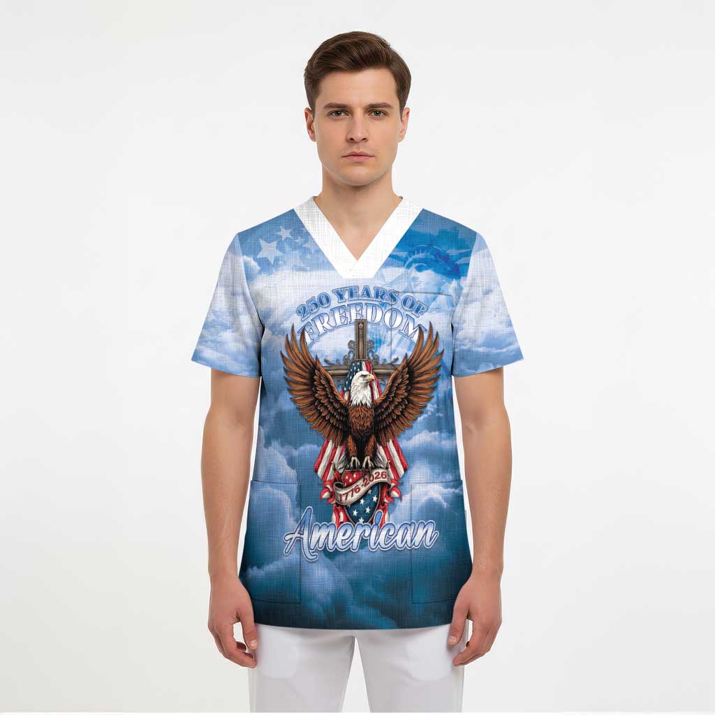 250 Years Of Freedom Scrub Top American Patriotic 1776 To 2026 Majestic Bald Eagle - Wonder Print Shop