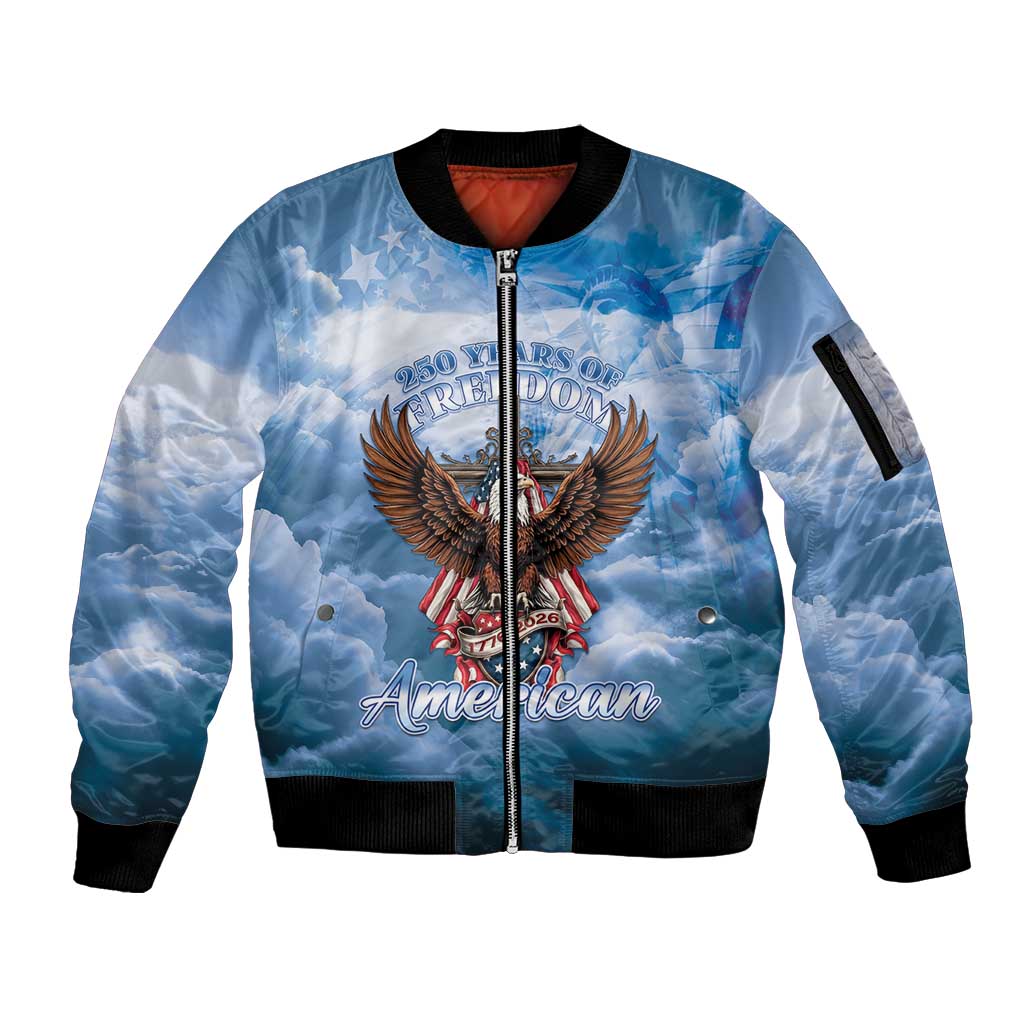 250 Years Of Freedom Sleeve Zip Bomber Jacket American Patriotic 1776 To 2026 Majestic Bald Eagle - Wonder Print Shop