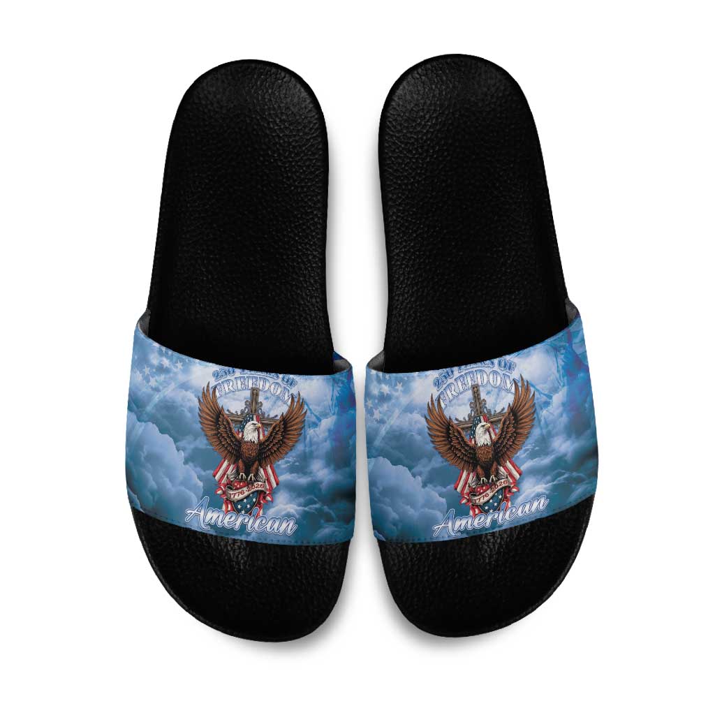 250 Years Of Freedom Slide Sandals American Patriotic 1776 To 2026 Majestic Bald Eagle - Wonder Print Shop