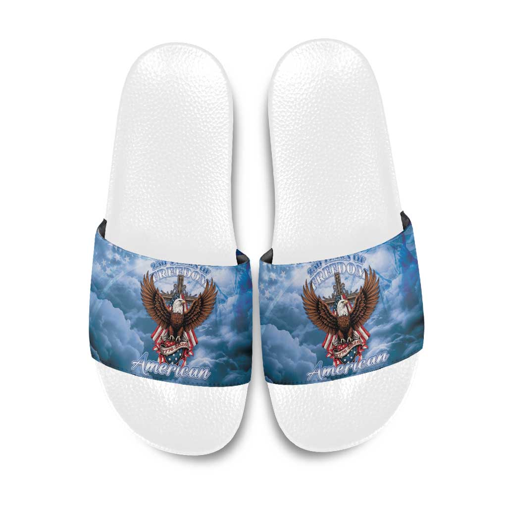 250 Years Of Freedom Slide Sandals American Patriotic 1776 To 2026 Majestic Bald Eagle - Wonder Print Shop