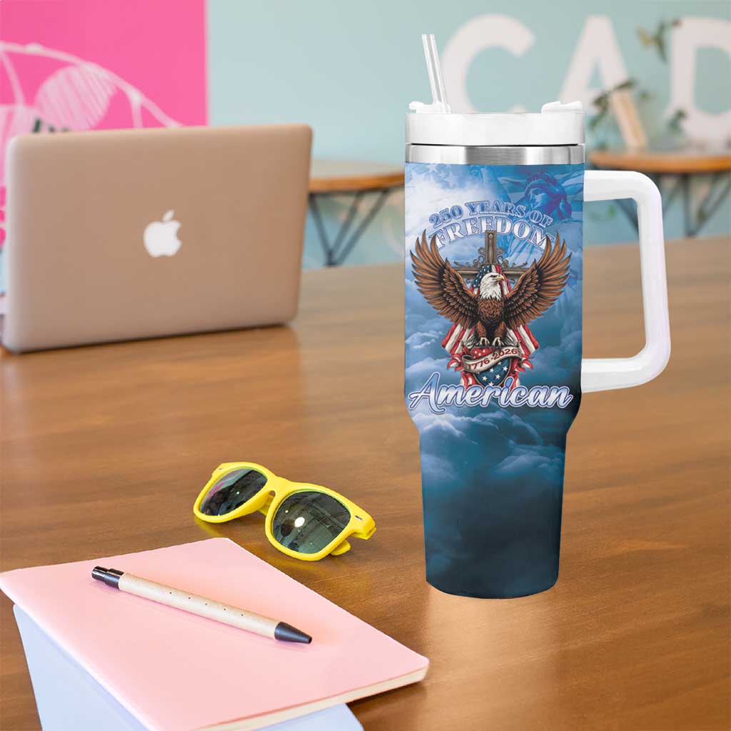 250 Years Of Freedom Tumbler With Handle American Patriotic 1776 To 2026 Majestic Bald Eagle - Wonder Print Shop