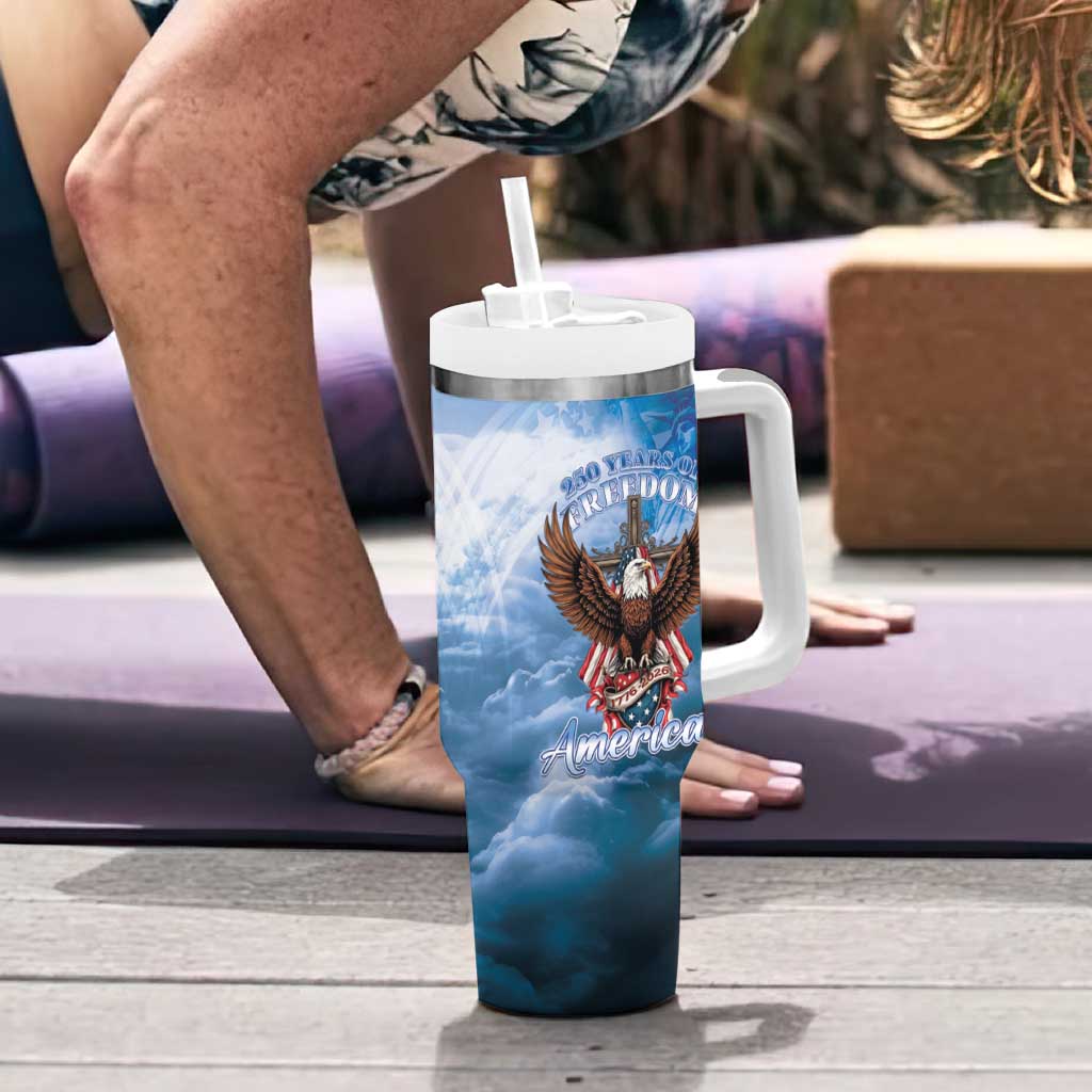 250 Years Of Freedom Tumbler With Handle American Patriotic 1776 To 2026 Majestic Bald Eagle - Wonder Print Shop
