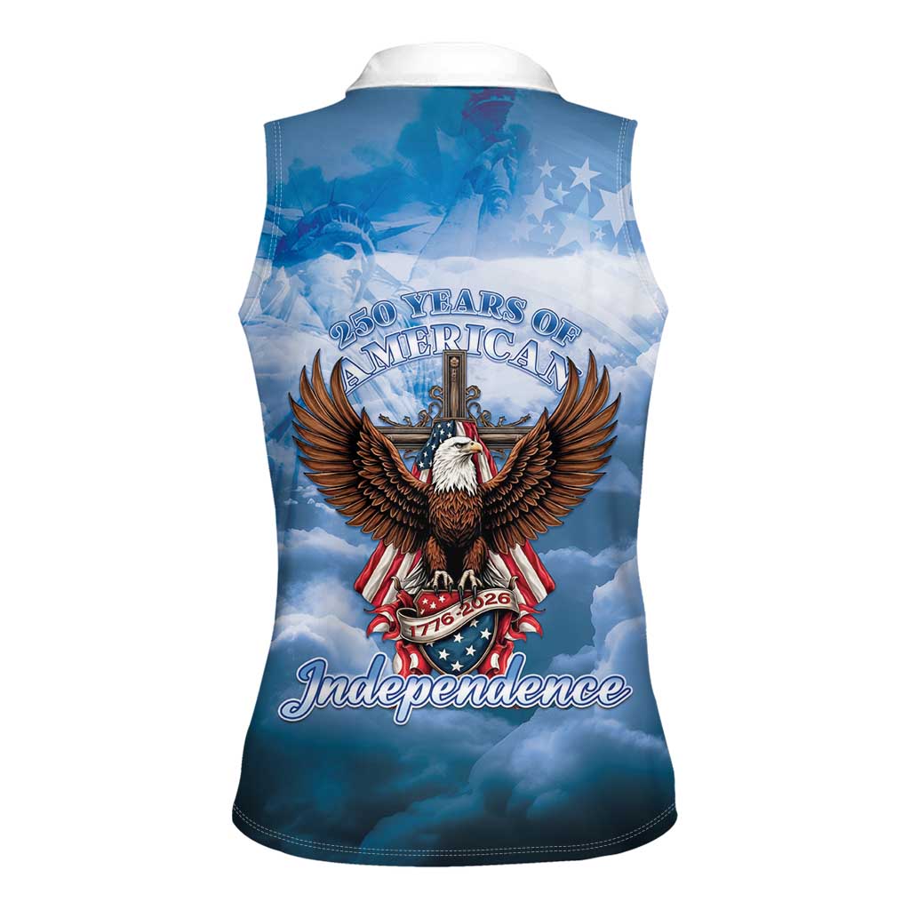 250 Years Of Freedom Women Sleeveless Polo Shirt American Patriotic 1776 To 2026 Majestic Bald Eagle - Wonder Print Shop