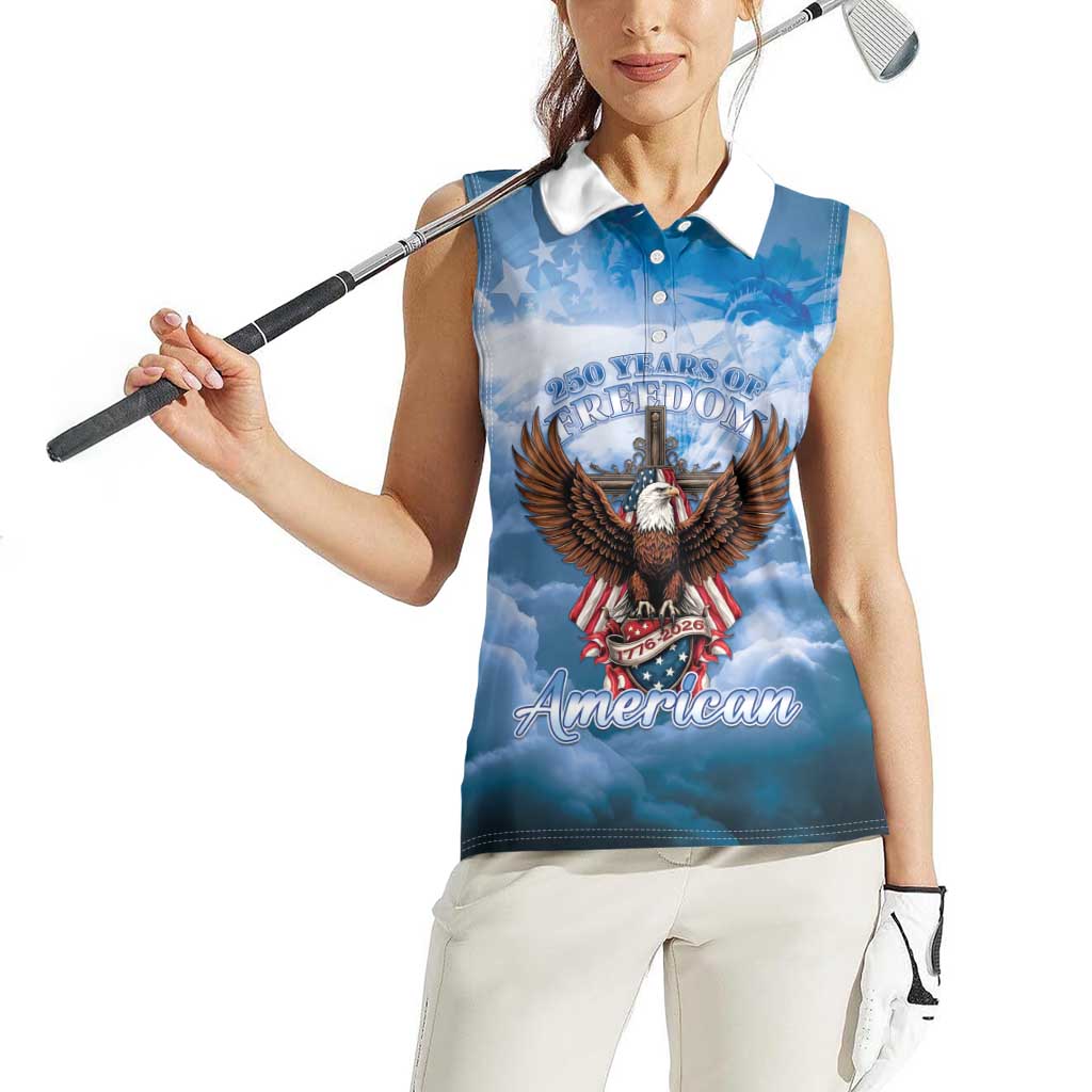 250 Years Of Freedom Women Sleeveless Polo Shirt American Patriotic 1776 To 2026 Majestic Bald Eagle - Wonder Print Shop