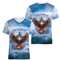 250 Years Of Freedom Women V-Neck T-Shirt American Patriotic 1776 To 2026 Majestic Bald Eagle - Wonder Print Shop