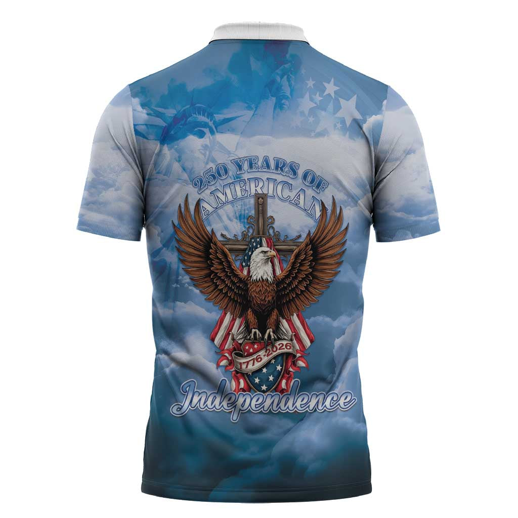 250 Years Of Freedom Zipper Polo Shirt American Patriotic 1776 To 2026 Majestic Bald Eagle - Wonder Print Shop