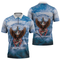 250 Years Of Freedom Zipper Polo Shirt American Patriotic 1776 To 2026 Majestic Bald Eagle - Wonder Print Shop