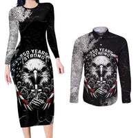 Personalized USA 250 Years Strong Couples Matching Long Sleeve Bodycon Dress and Long Sleeve Button Shirt 4th Of July 2026 Semiquincentennial - Wonder Print Shop