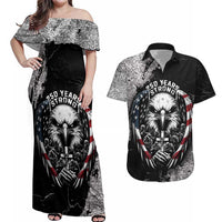 Personalized USA 250 Years Strong Couples Matching Off Shoulder Maxi Dress and Hawaiian Shirt 4th Of July 2026 Semiquincentennial - Wonder Print Shop