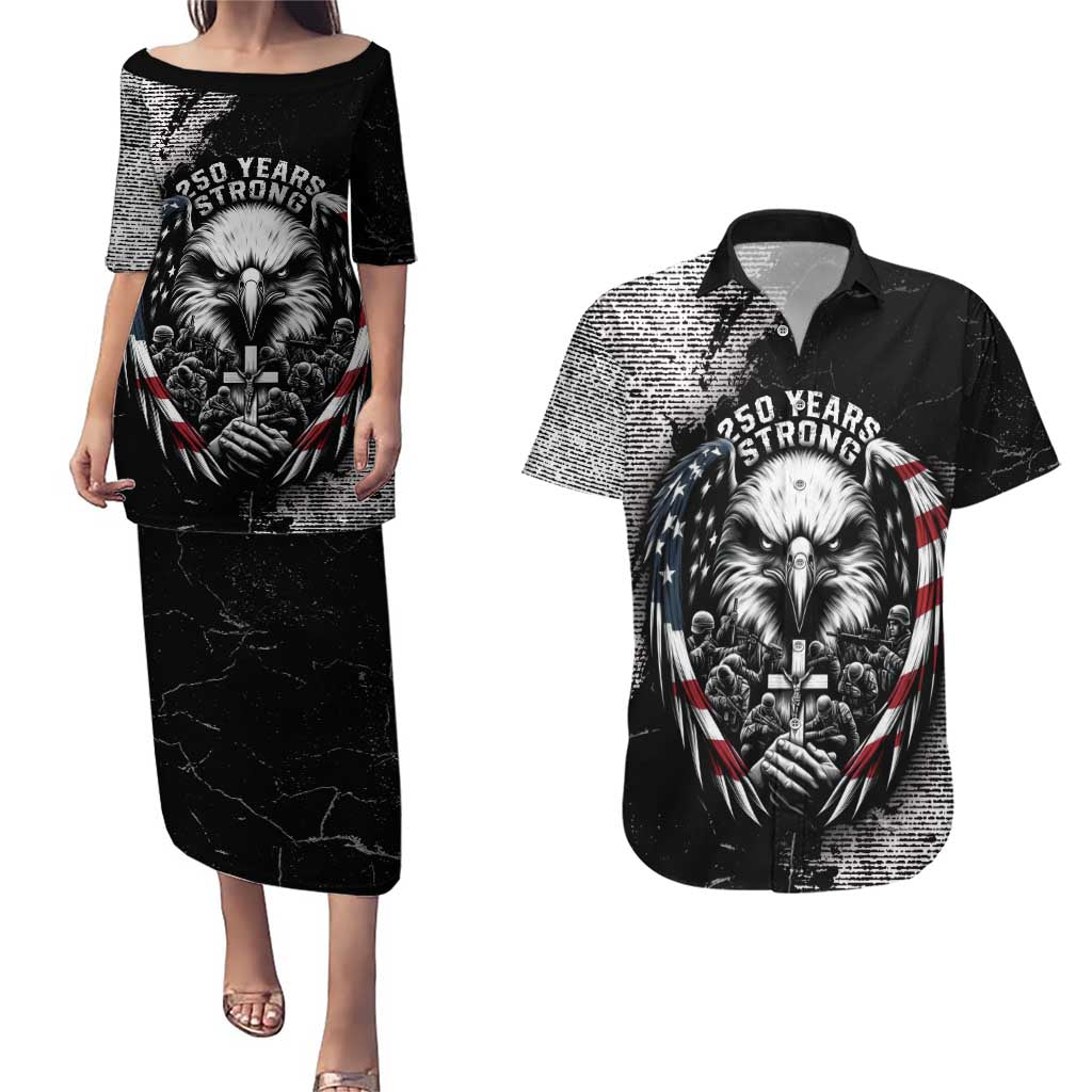 Personalized USA 250 Years Strong Couples Matching Puletasi and Hawaiian Shirt 4th Of July 2026 Semiquincentennial - Wonder Print Shop
