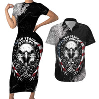 Personalized USA 250 Years Strong Couples Matching Short Sleeve Bodycon Dress and Hawaiian Shirt 4th Of July 2026 Semiquincentennial - Wonder Print Shop