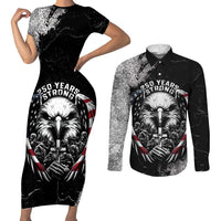 Personalized USA 250 Years Strong Couples Matching Short Sleeve Bodycon Dress and Long Sleeve Button Shirt 4th Of July 2026 Semiquincentennial - Wonder Print Shop
