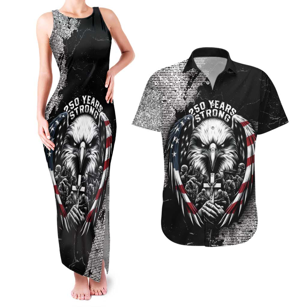 Personalized USA 250 Years Strong Couples Matching Tank Maxi Dress and Hawaiian Shirt 4th Of July 2026 Semiquincentennial - Wonder Print Shop