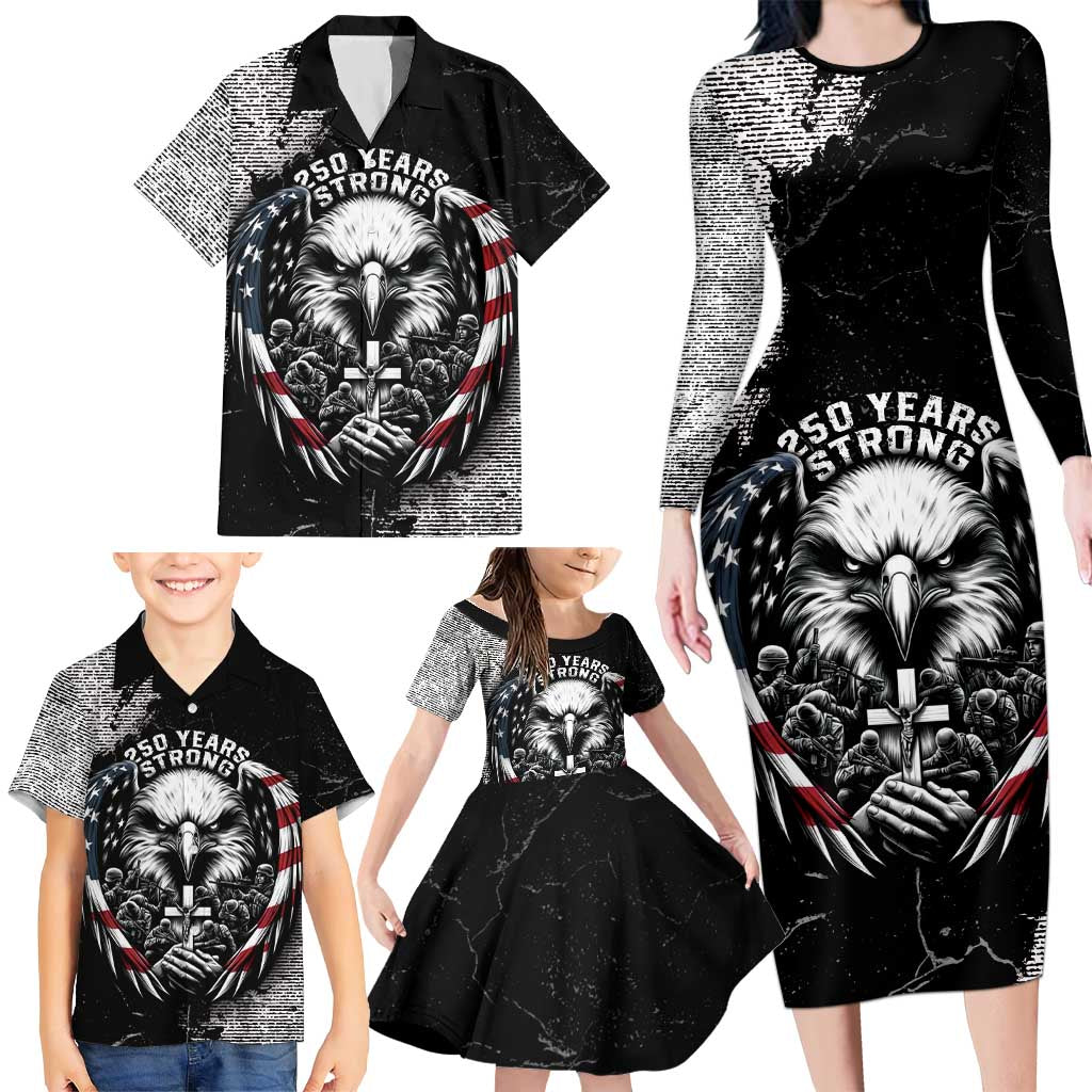Personalized USA 250 Years Strong Family Matching Long Sleeve Bodycon Dress and Hawaiian Shirt 4th Of July 2026 Semiquincentennial - Wonder Print Shop