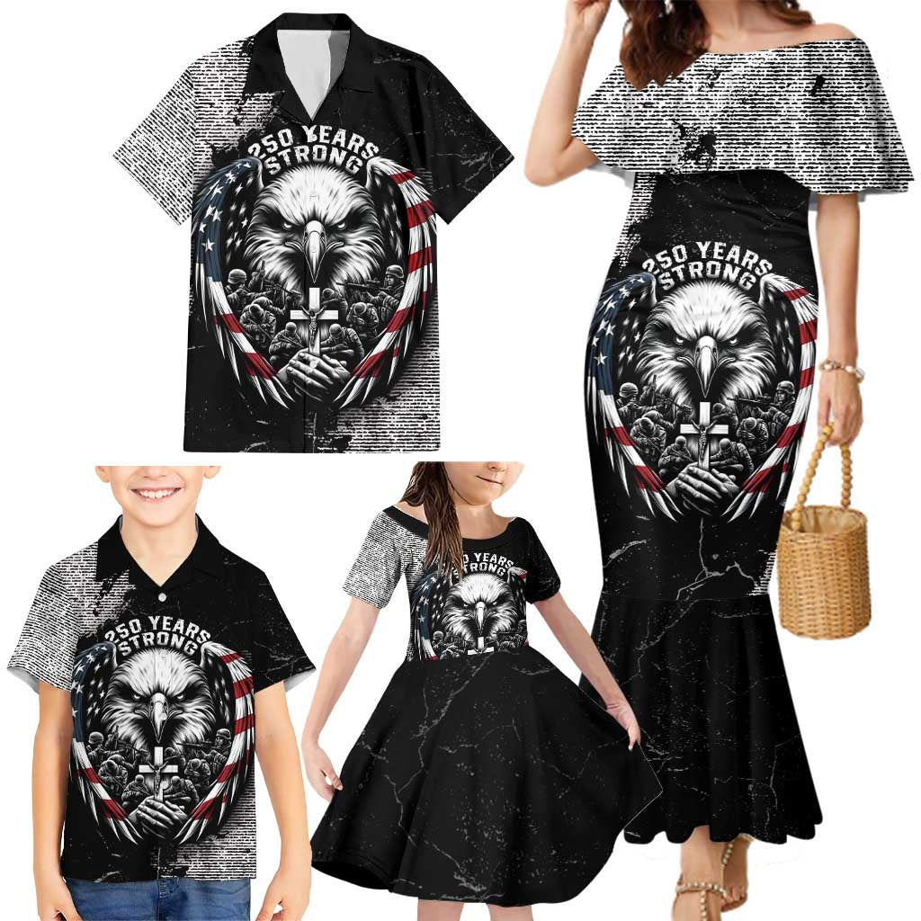 Personalized USA 250 Years Strong Family Matching Mermaid Dress and Hawaiian Shirt 4th Of July 2026 Semiquincentennial - Wonder Print Shop