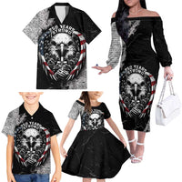 Personalized USA 250 Years Strong Family Matching Off The Shoulder Long Sleeve Dress and Hawaiian Shirt 4th Of July 2026 Semiquincentennial - Wonder Print Shop