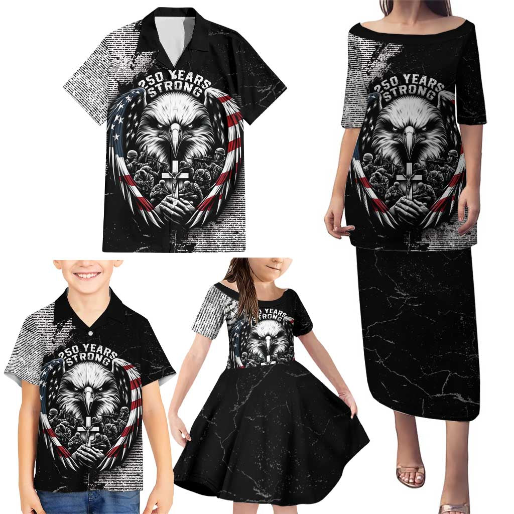 Personalized USA 250 Years Strong Family Matching Puletasi and Hawaiian Shirt 4th Of July 2026 Semiquincentennial - Wonder Print Shop