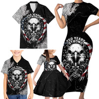 Personalized USA 250 Years Strong Family Matching Short Sleeve Bodycon Dress and Hawaiian Shirt 4th Of July 2026 Semiquincentennial - Wonder Print Shop
