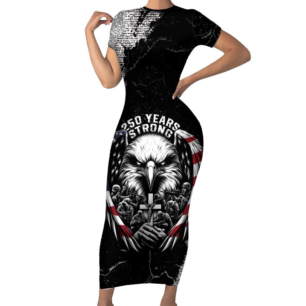 Personalized USA 250 Years Strong Family Matching Short Sleeve Bodycon Dress and Hawaiian Shirt 4th Of July 2026 Semiquincentennial - Wonder Print Shop