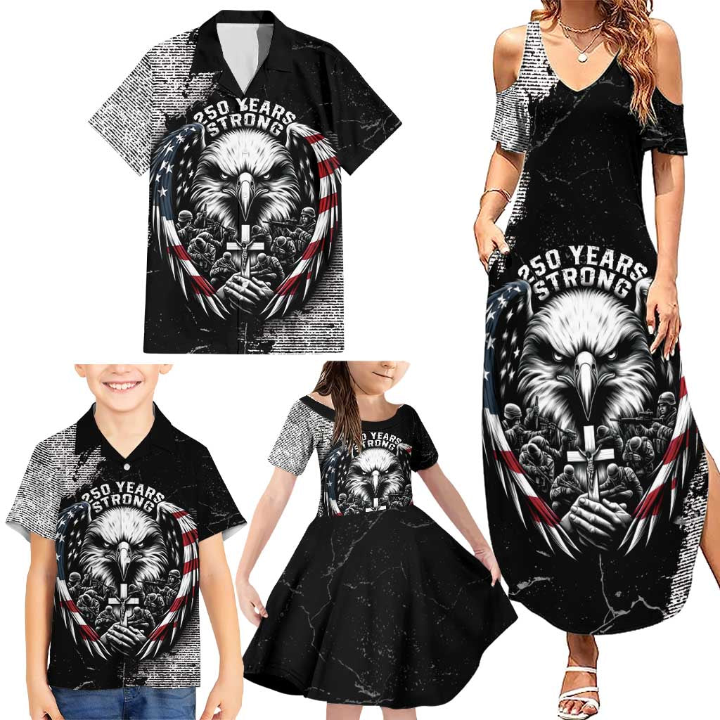 Personalized USA 250 Years Strong Family Matching Summer Maxi Dress and Hawaiian Shirt 4th Of July 2026 Semiquincentennial - Wonder Print Shop