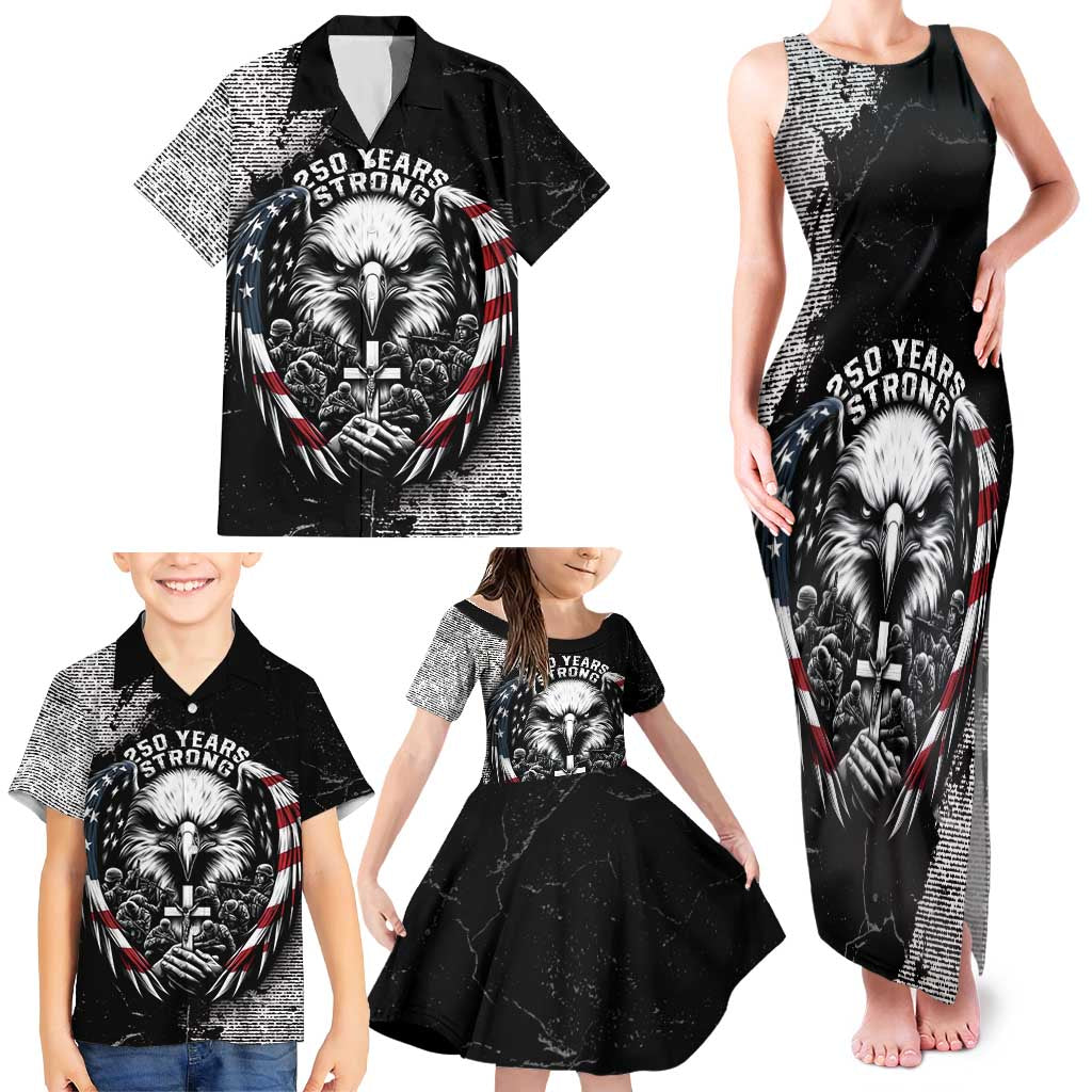 Personalized USA 250 Years Strong Family Matching Tank Maxi Dress and Hawaiian Shirt 4th Of July 2026 Semiquincentennial - Wonder Print Shop