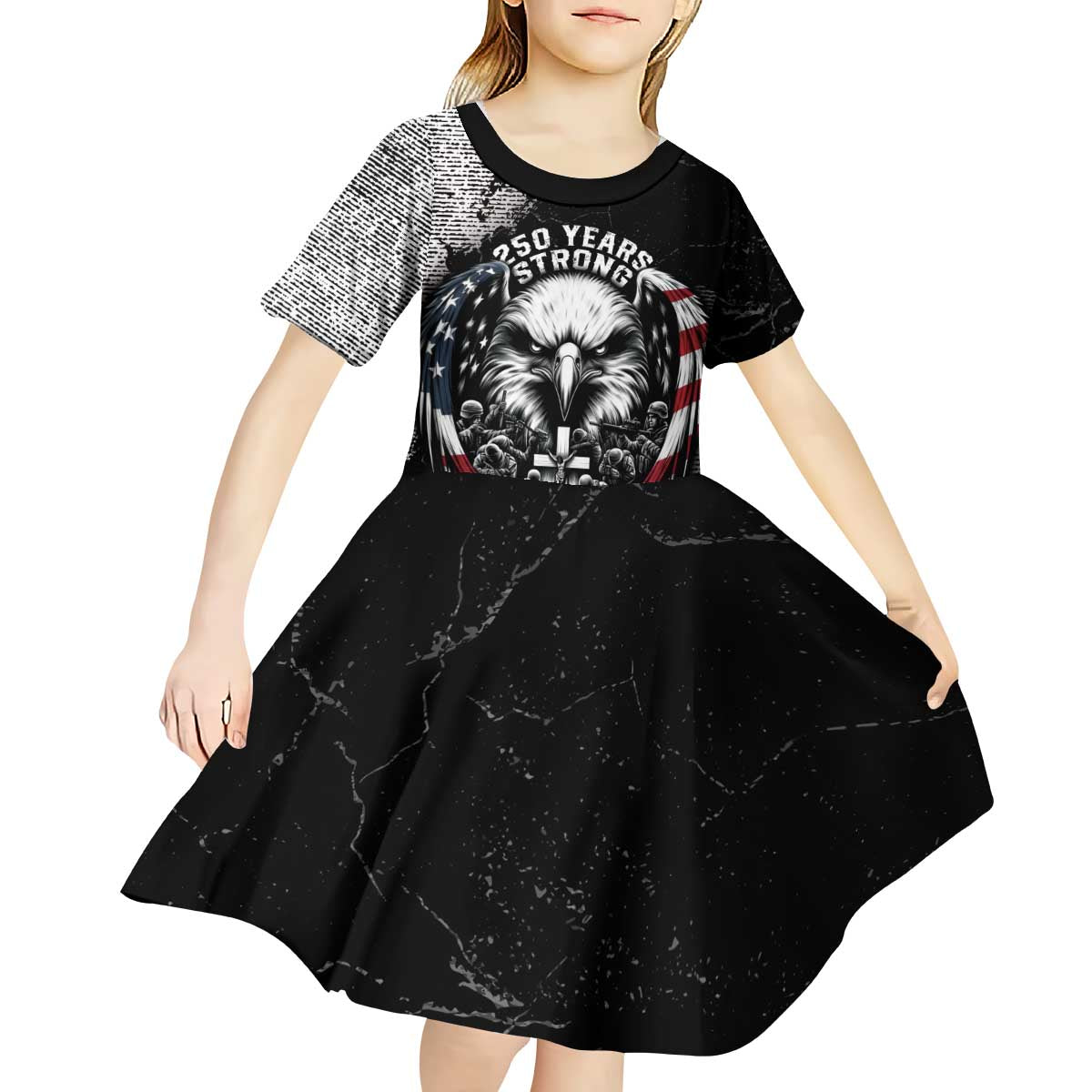 Personalized USA 250 Years Strong Kid Short Sleeve Dress 4th Of July 2026 Semiquincentennial - Wonder Print Shop