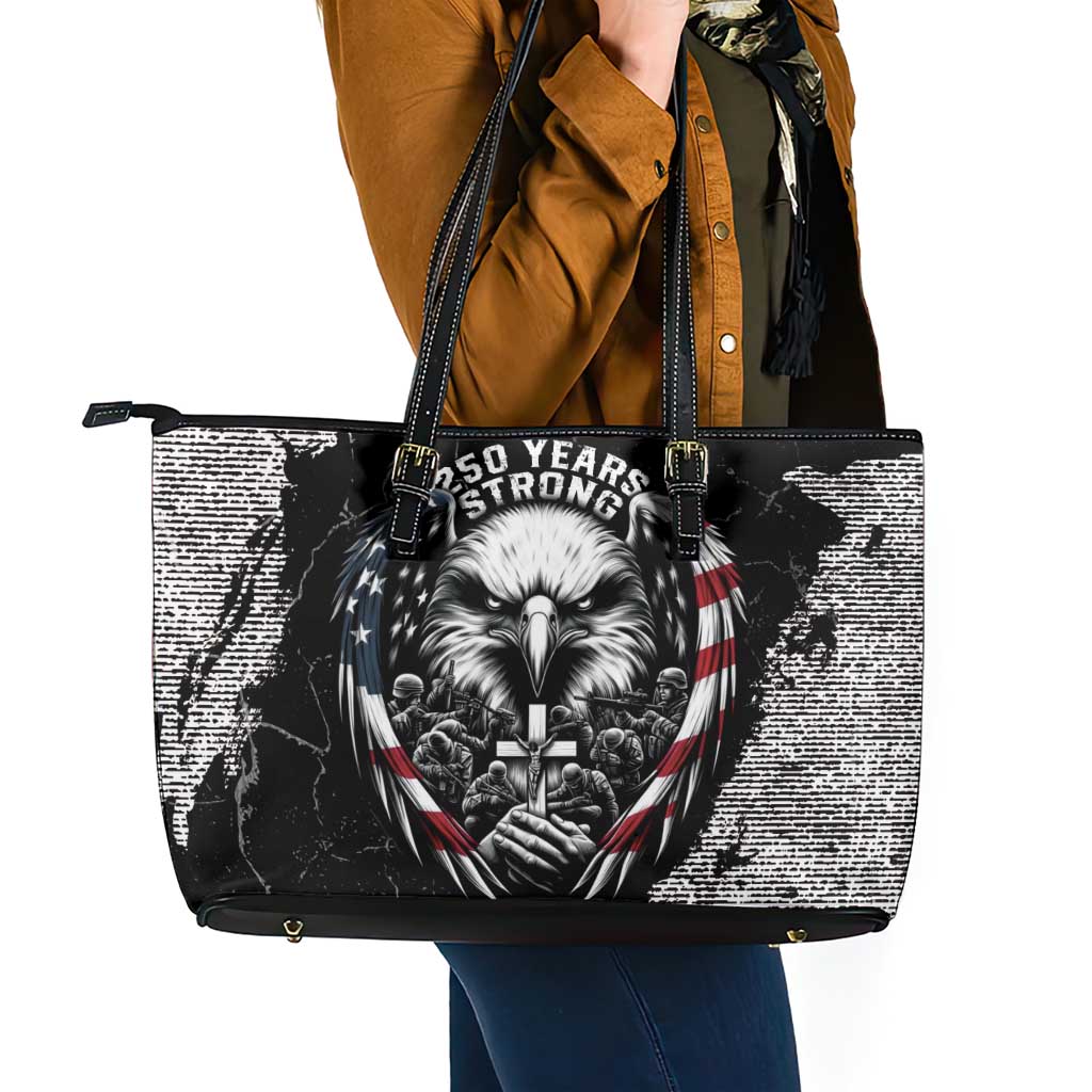 USA 250 Years Strong Leather Tote Bag 4th Of July 2026 Semiquincentennial - Wonder Print Shop