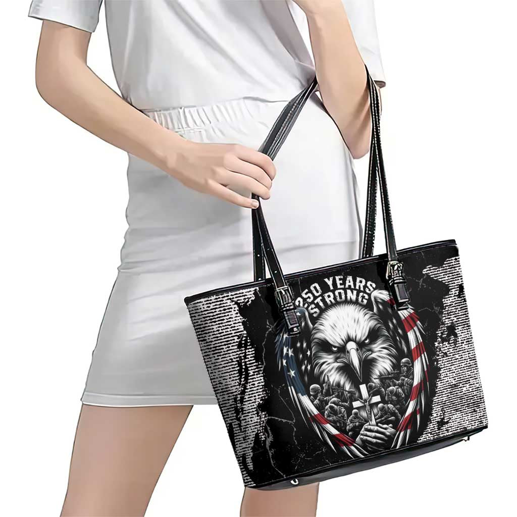 USA 250 Years Strong Leather Tote Bag 4th Of July 2026 Semiquincentennial - Wonder Print Shop