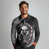 Personalized USA 250 Years Strong Long Sleeve Polo Shirt 4th Of July 2026 Semiquincentennial - Wonder Print Shop