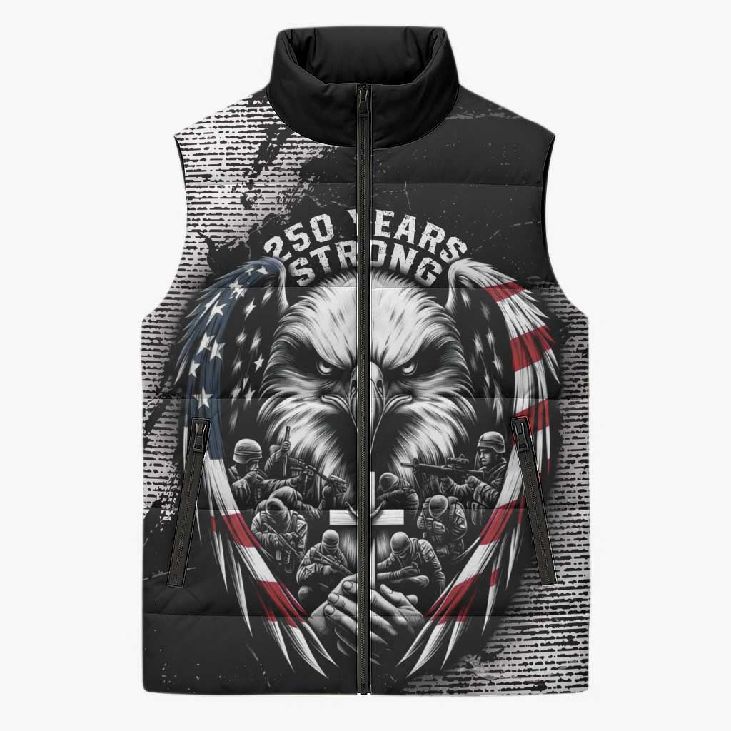 Personalized USA 250 Years Strong Sleeveless Puffer Jacket 4th Of July 2026 Semiquincentennial - Wonder Print Shop