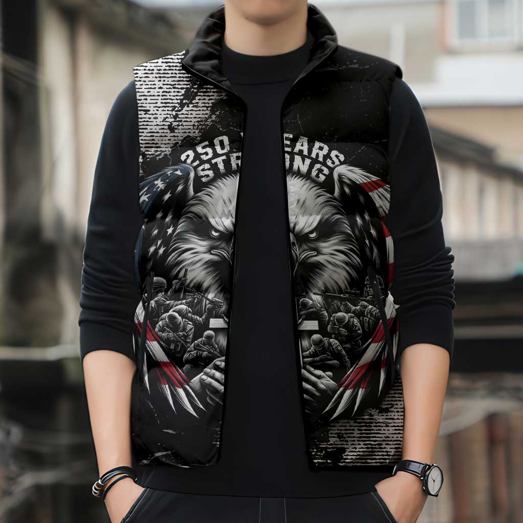 Personalized USA 250 Years Strong Sleeveless Puffer Jacket 4th Of July 2026 Semiquincentennial - Wonder Print Shop