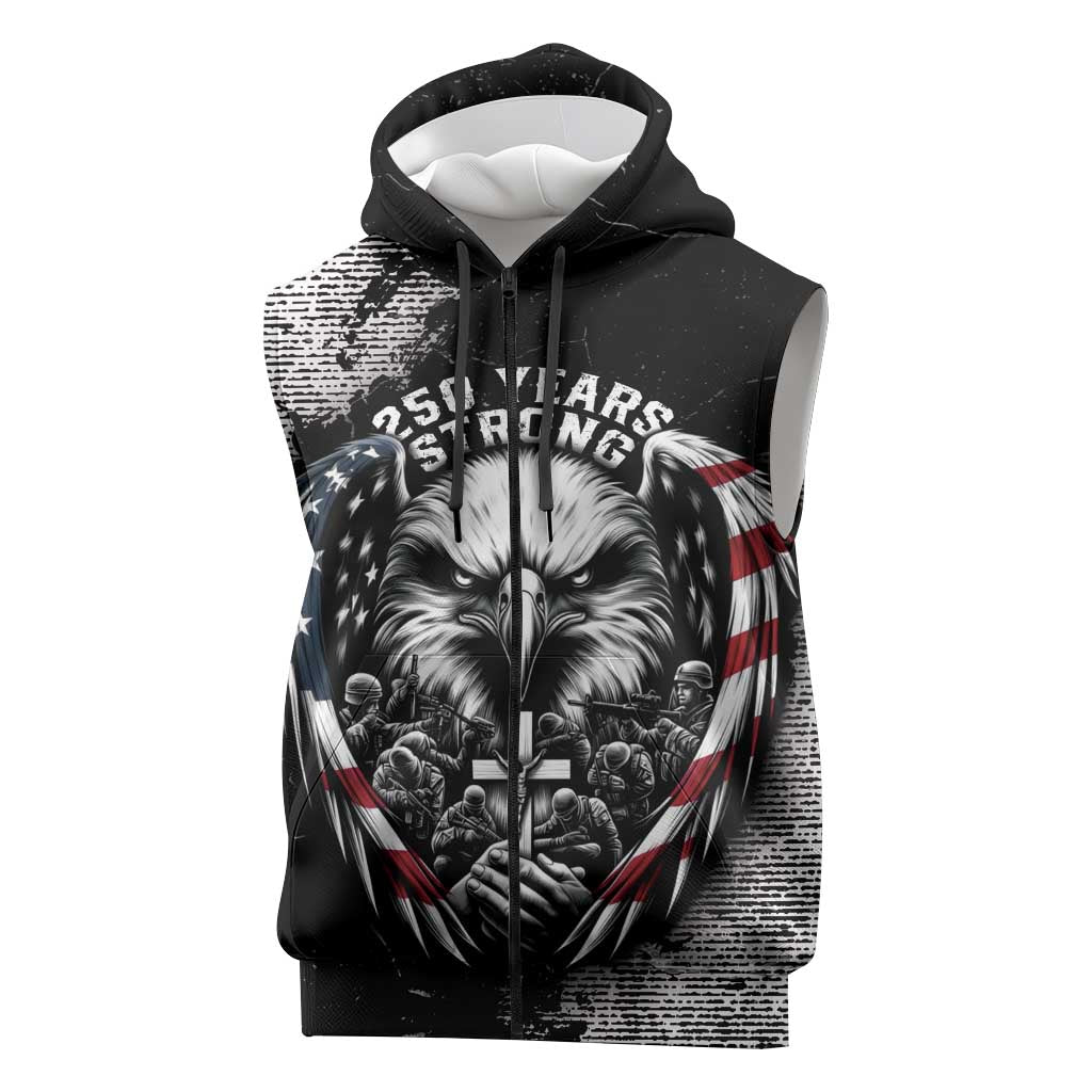 Personalized USA 250 Years Strong Sleeveless Zip Hoodie 4th Of July 2026 Semiquincentennial - Wonder Print Shop
