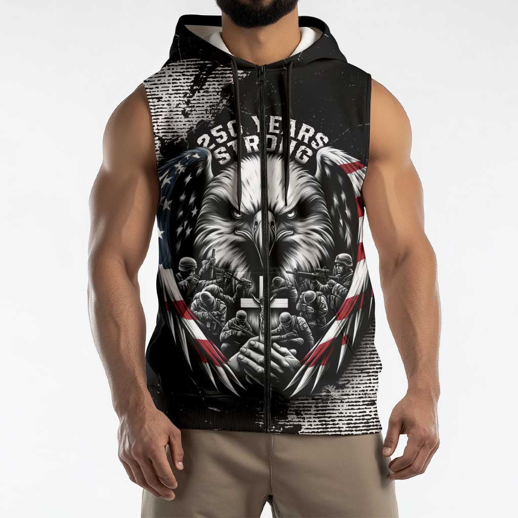 Personalized USA 250 Years Strong Sleeveless Zip Hoodie 4th Of July 2026 Semiquincentennial - Wonder Print Shop