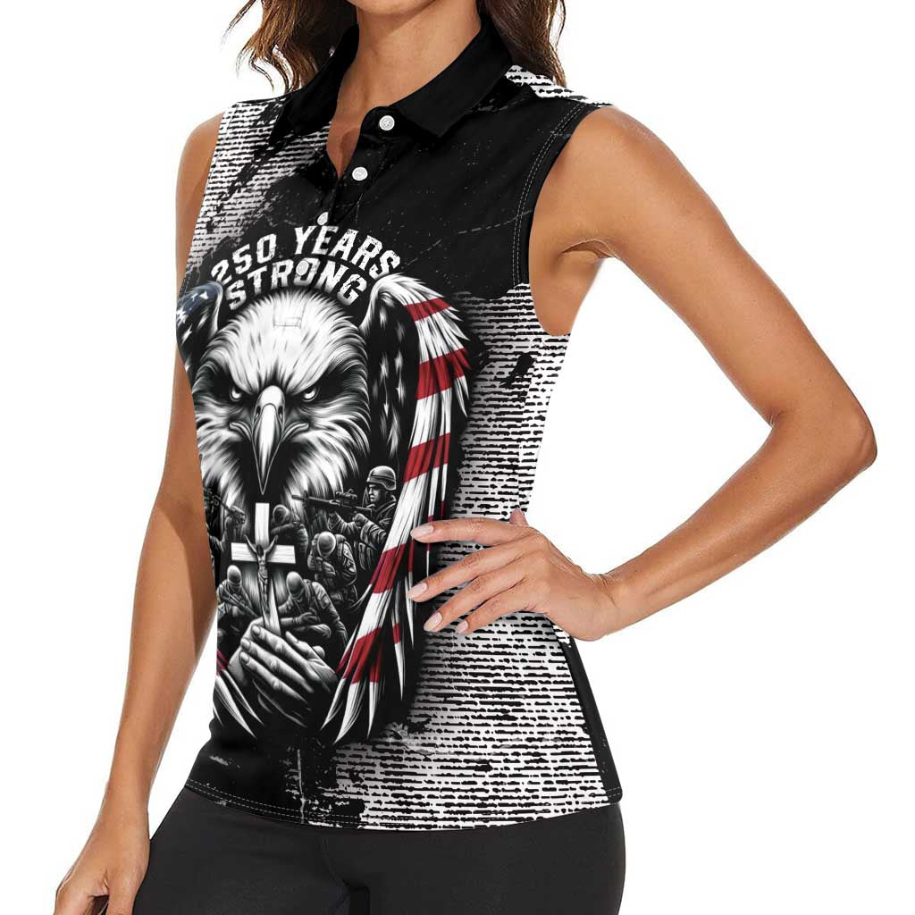 Personalized USA 250 Years Strong Women Sleeveless Polo Shirt 4th Of July 2026 Semiquincentennial - Wonder Print Shop