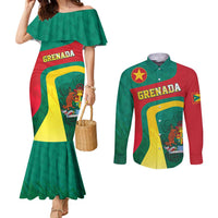 Personalised Grenada Couples Matching Mermaid Dress and Long Sleeve Button Shirt Coat Of Arms Unique Style