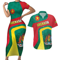 Personalised Grenada Couples Matching Short Sleeve Bodycon Dress and Hawaiian Shirt Coat Of Arms Unique Style