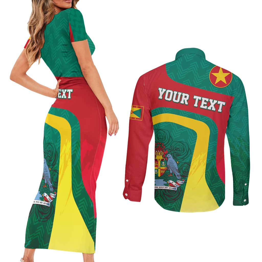 Personalised Grenada Couples Matching Short Sleeve Bodycon Dress and Long Sleeve Button Shirt Coat Of Arms Unique Style