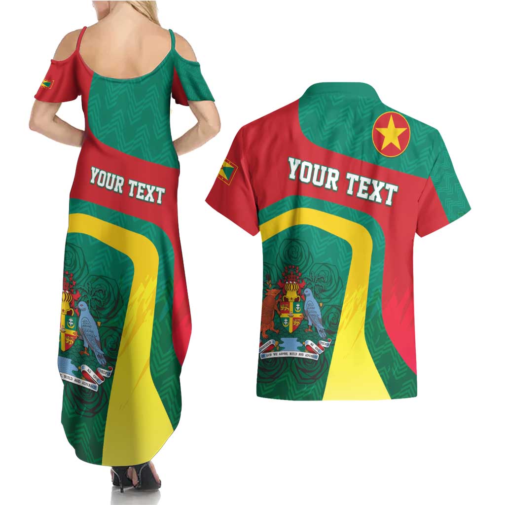 Personalised Grenada Couples Matching Summer Maxi Dress and Hawaiian Shirt Coat Of Arms Unique Style