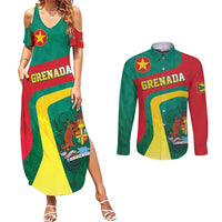 Personalised Grenada Couples Matching Summer Maxi Dress and Long Sleeve Button Shirt Coat Of Arms Unique Style