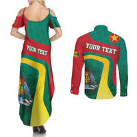 Personalised Grenada Couples Matching Summer Maxi Dress and Long Sleeve Button Shirt Coat Of Arms Unique Style
