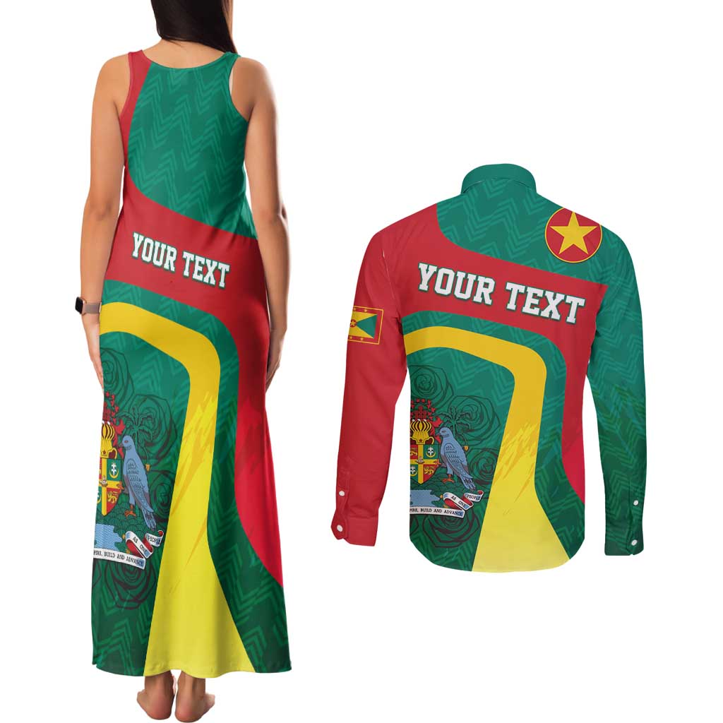 Personalised Grenada Couples Matching Tank Maxi Dress and Long Sleeve Button Shirt Coat Of Arms Unique Style