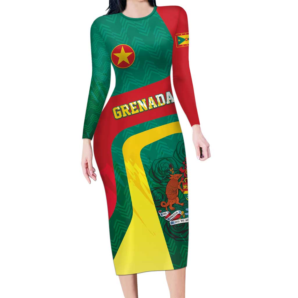 Personalised Grenada Family Matching Long Sleeve Bodycon Dress and Hawaiian Shirt Coat Of Arms Unique Style