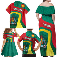 Personalised Grenada Family Matching Off Shoulder Maxi Dress and Hawaiian Shirt Coat Of Arms Unique Style
