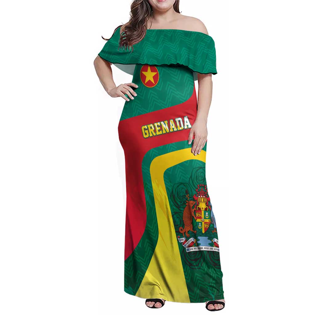 Personalised Grenada Family Matching Off Shoulder Maxi Dress and Hawaiian Shirt Coat Of Arms Unique Style