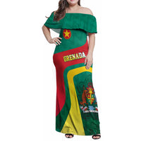 Personalised Grenada Family Matching Off Shoulder Maxi Dress and Hawaiian Shirt Coat Of Arms Unique Style