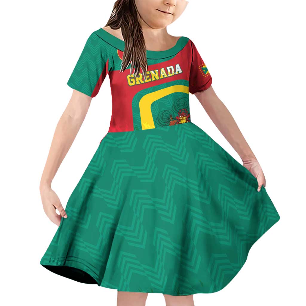 Personalised Grenada Family Matching Off Shoulder Short Dress and Hawaiian Shirt Coat Of Arms Unique Style